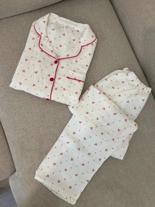 Ayollar muslin pijamasi Maysar, 100% paxta