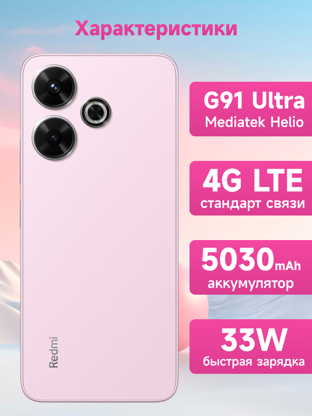 Смартфон Xiaomi Redmi 13, 8 + 256 ГБ, 90 Гц IPS дисплей, камера 108 МП ...