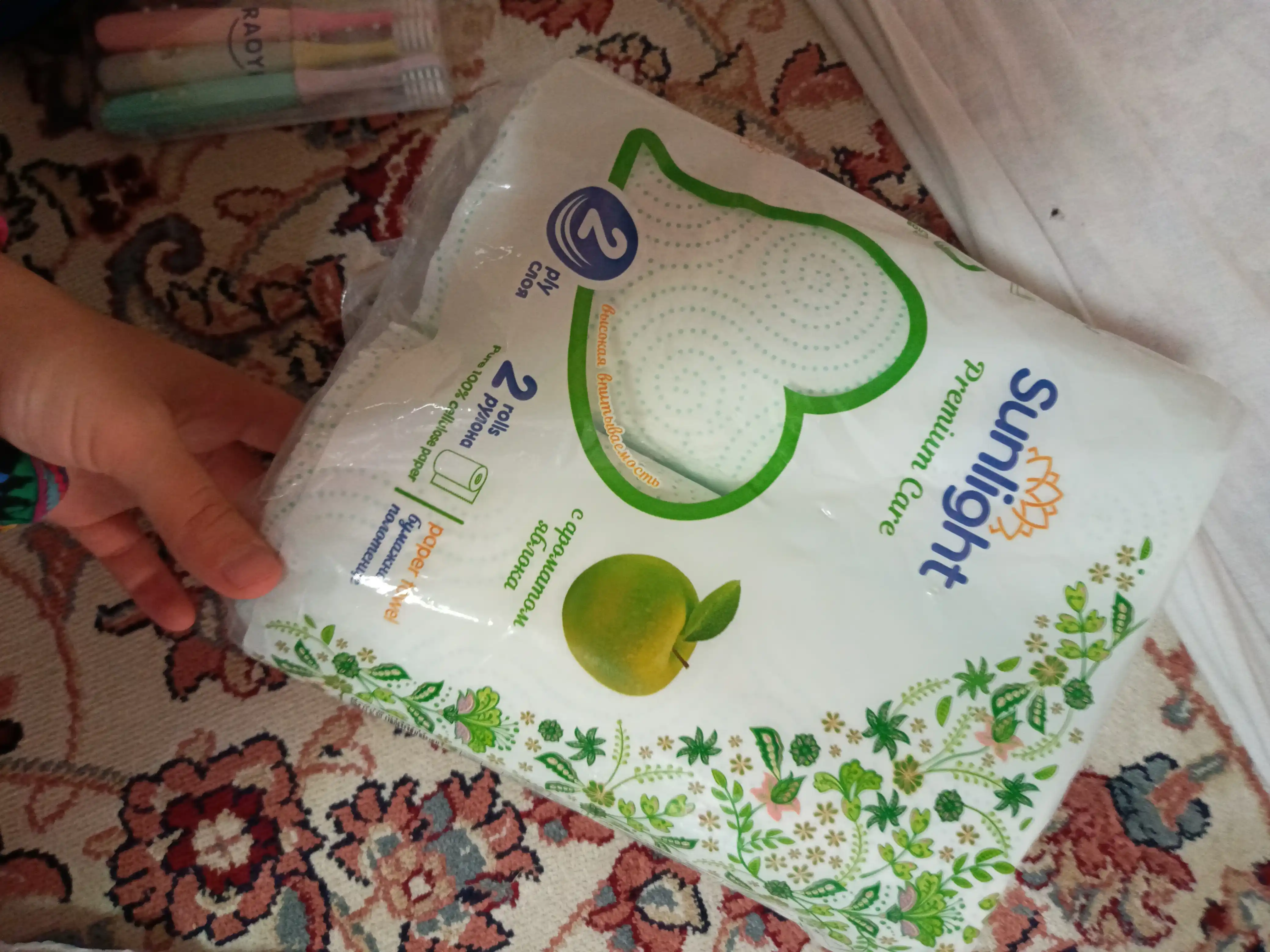 Qog'oz sochiqlar, Sunlight Premium care, 2 qavatli, olma xushbo'yli, 2 dona rulon