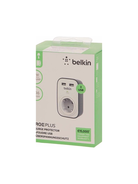 Belkin ortiqcha kuchlanishdan himoya qiluvchi tarmoqli filtr, 2xUSB 2.4A, UL 500 BSV103VF