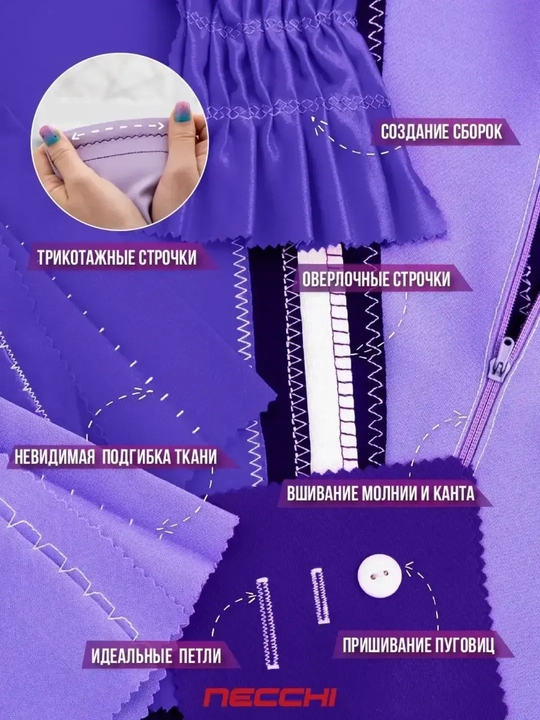 Швейная машина Necchi K132A 34 операции, автоматическая петля, металлический челнок