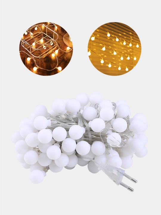 LED girlyanda, mat sharlar, uy uchun, 10 m, 100 sharlar