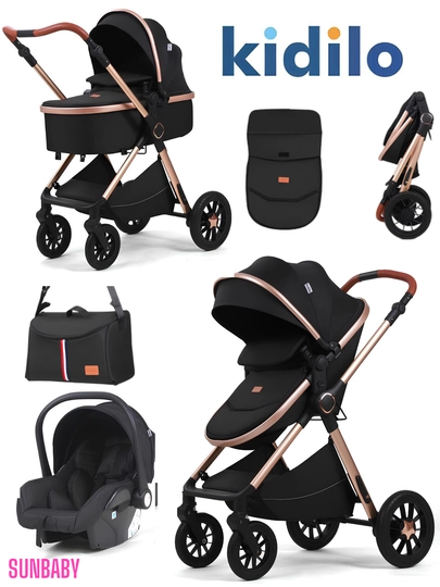 Детская коляска Kidilo H2D, трансформер c перекидной ручкой — SUNBАBY-H2D-ЧЕРН-BEZAVTO