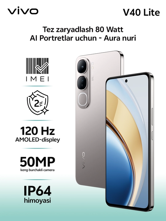 Mobil telefon Vivo V40 Lite, 120Hz AMOLED, 50MP kamera, 5000mAh batareya