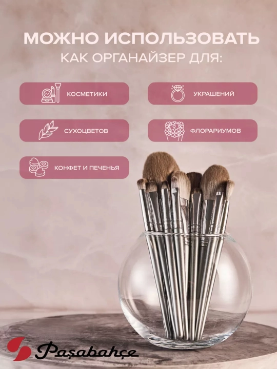 Gullar va mayda buyumlar uchun mo‘ljallangan shisha va dumaloq vaza Pasabahce Flora 10 sm