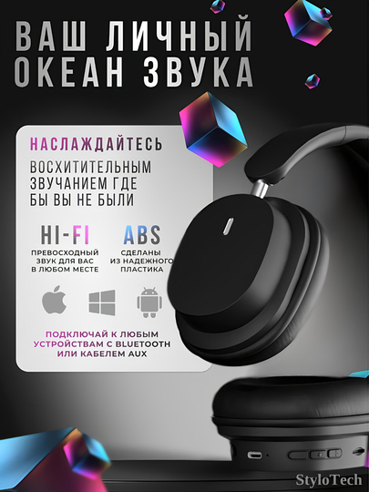 Simsiz quloqchinlar mikrofon bilan, katta to'liq o'lchamli naushniklar, Bluetooth