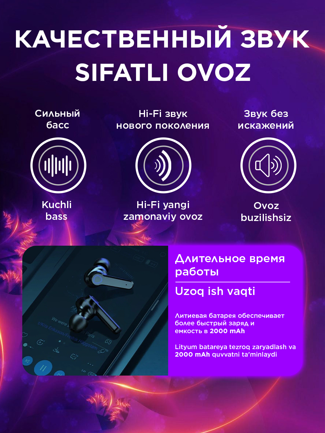 Беспроводные Bluetooth-наушники M19, с аккумулятором емкостью 3500 мА/ч ...