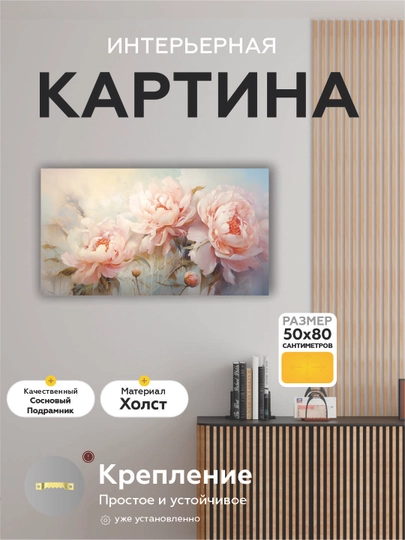 Интерьерная картина холст на подрамнике для дома, офиса и в подарок, 50 х 80 см
