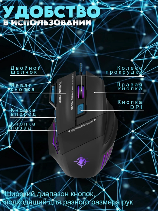 Igrovoy mishka 7 tugmali, sichqoncha simli, gaming mouse RGB