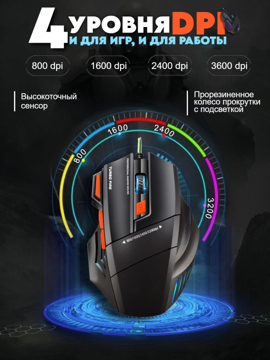 Igrovoy mishka 7 tugmali, sichqoncha simli, gaming mouse RGB