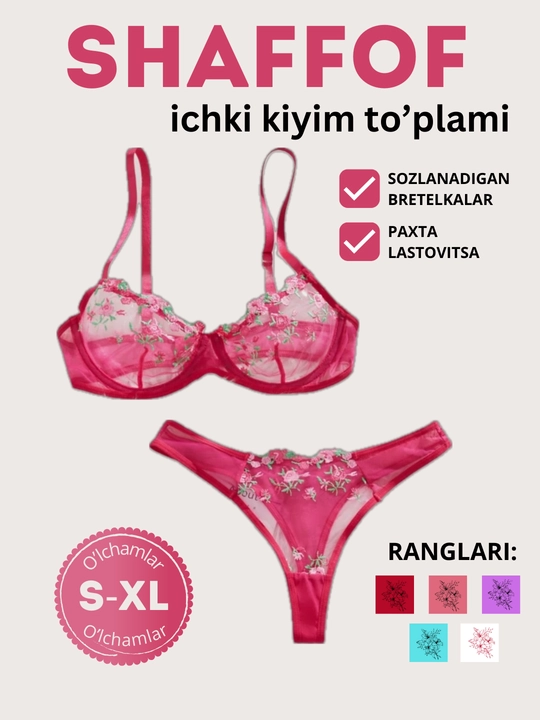 Ayollar ichki kiyim toplami, shaffof ichki kiyim toplami ayollar uchun