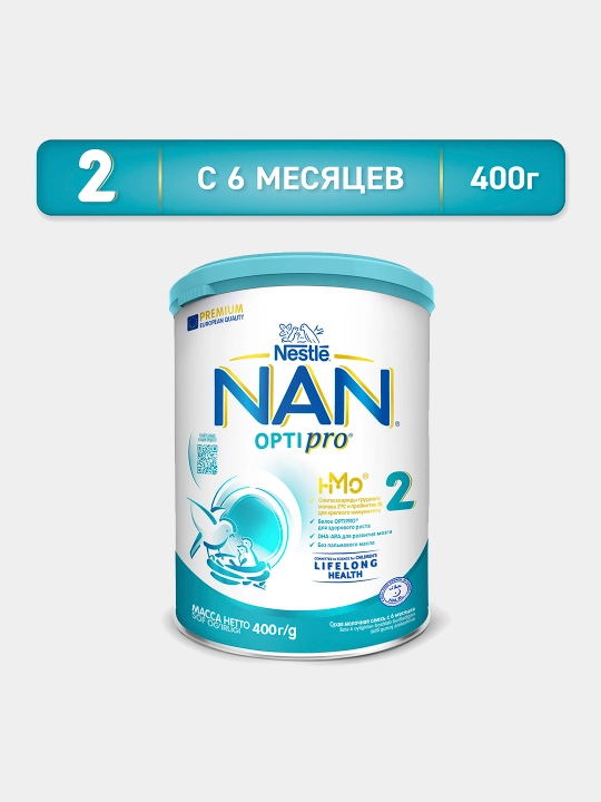 Sutli aralashma, NAN 2 OPTIPRO 2’FL oligosaxaridlar bilan, 6 oylik bolalar uchun, 400 gr - 