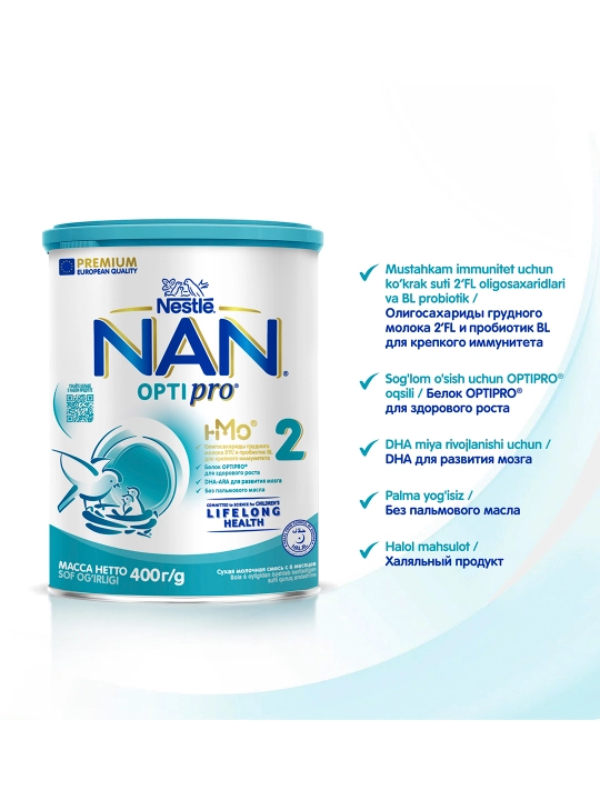 Sutli aralashma, NAN 2 OPTIPRO 2’FL oligosaxaridlar bilan, 6 oylik bolalar uchun, 400 gr