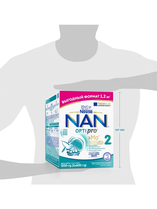 Sutli aralashma "NAN 2 OPTIPRO oligosaxaridlar bilan 2'FL". 6 oylik bolalar uchun, 1.2 kg