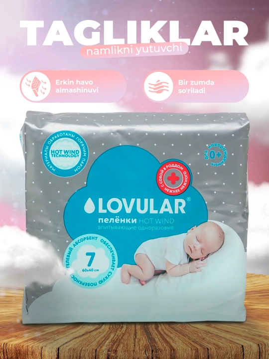 Lovular Hot Wind bir martalik tagliklari, 60 * 40 sm, yangi tug'ilgan chaqaloqlar uchun