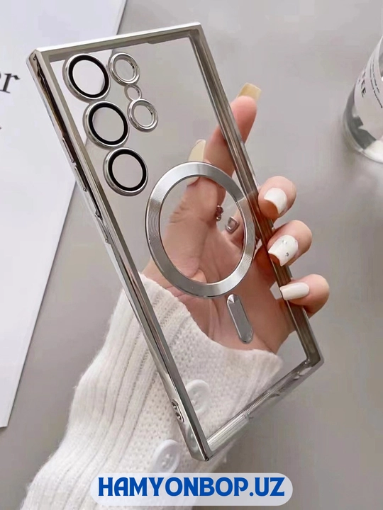 Чехол MagSafe для Samsung Galaxy S24, 23, 22, 21 Ultra, Plus, Fe прозрачный, силиконовый