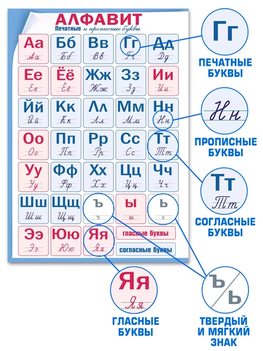 Русский алфавит, печатные и прописные буквы, таблица умножения, А4
