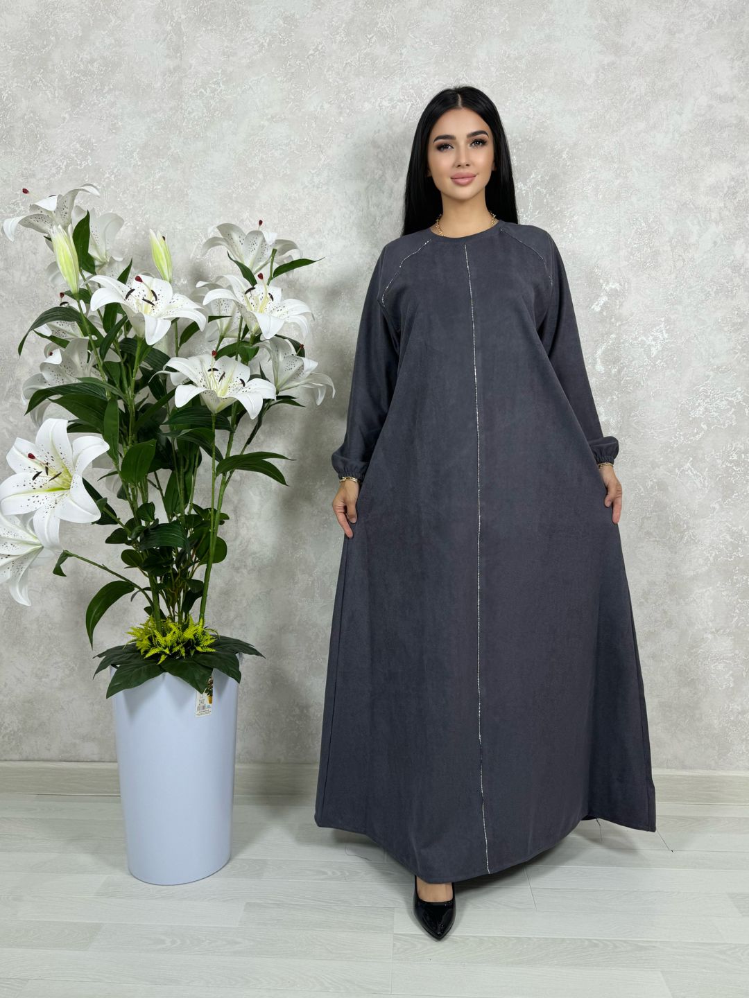 Abaya, uzun ko‘ylak, uzun yengli, baxmal