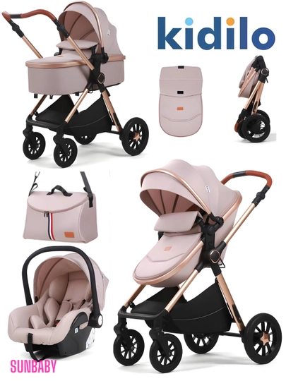 Детская коляска Kidilo H2D, трансформер c перекидной ручкой — SUNBАBY-H2D-ХАКИ-BEZAVTO