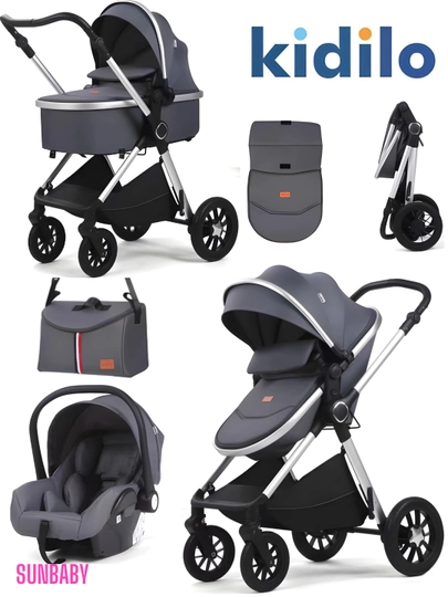 Детская коляска Kidilo H2D, трансформер c перекидной ручкой — SUNBАBY-H2D-СЕРЫЙ-AVTO