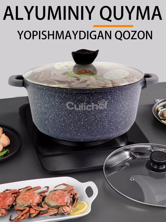 Granit tagiolmaydigan shisha qopqoqli, qozon CULICHEF