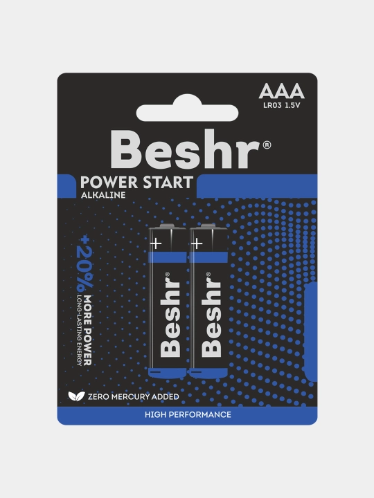 Batareykalar, o'lchami AAA, 2 dona, Beshr Power Start LR03, ishqoriy batareyka