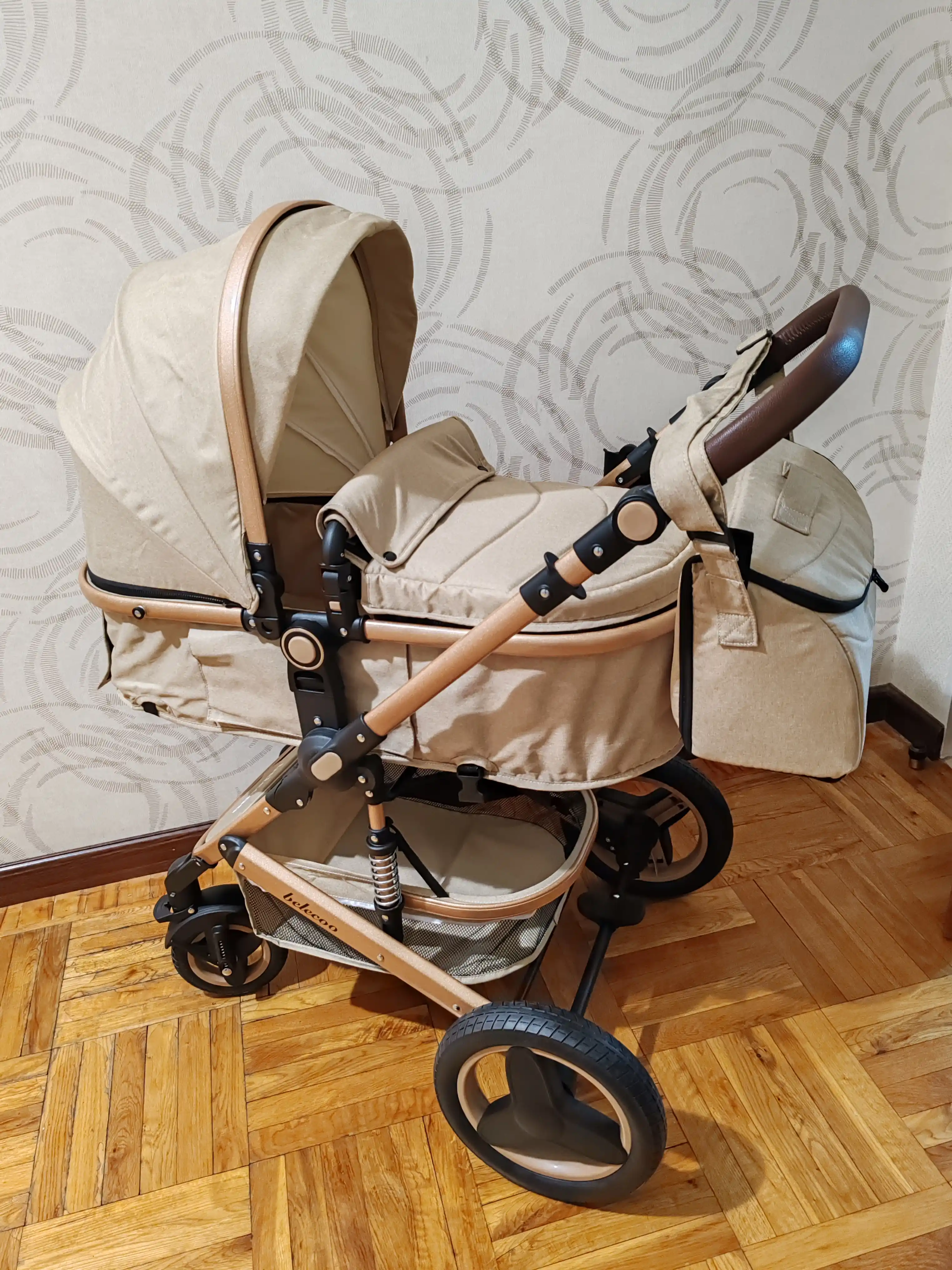 Детская коляска Belecoo всесезонная 2в1 с сумкой,коляска с автокреслом, прогулочная