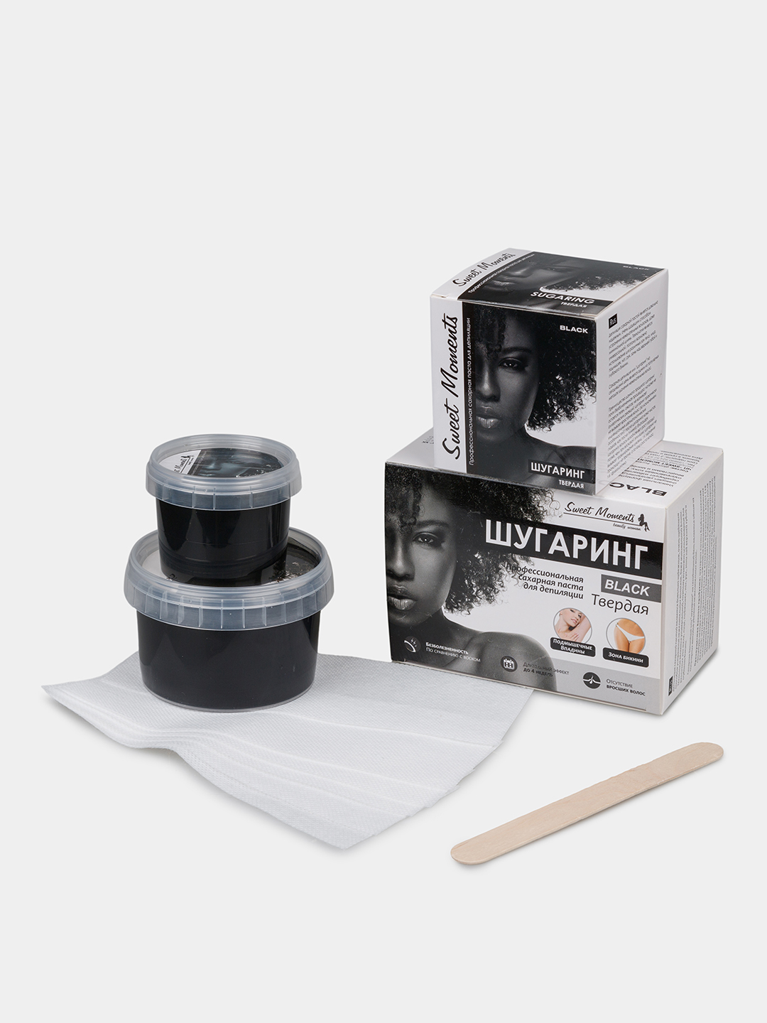 Шугаринг Sweet Moments Black, сахарная паста, твёрдая, с шунгитом, 150 г, 300 г и 1 кг