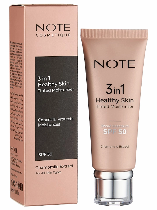 NOTE 3 in 1 ton namlovchi krem SPF 50, UVA/UVB himoya, romashka, 30 ml