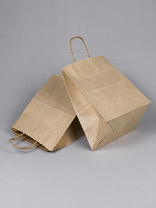 Buralgan va tekis tutqichli kraft qog'oz paket, 25 dona