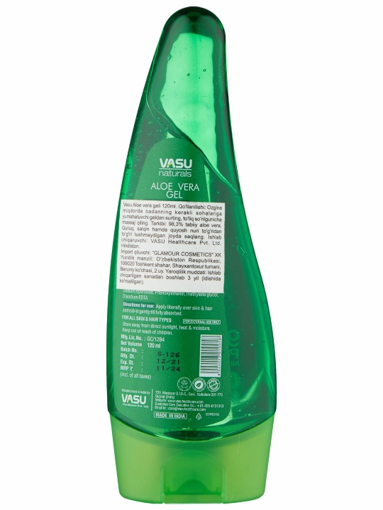 Универсальный гель Vasu Aloe Vera Gel, 120 мл, для увлажнения кожи, лица, тела и волос