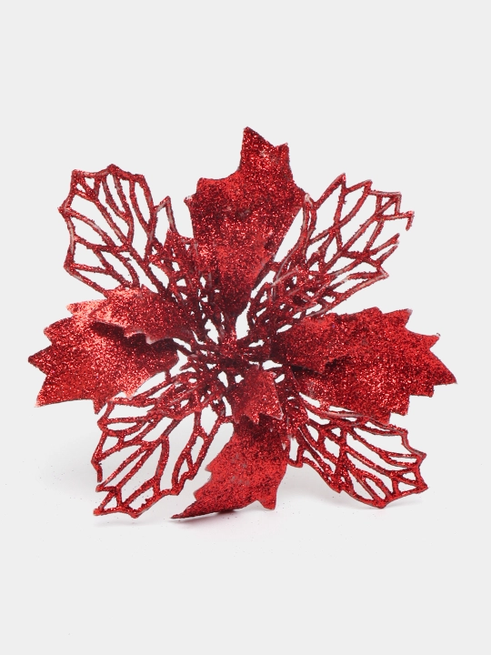 Archa daraxti bezaklari, Poinsettia ochiq ish, 15 sm - 