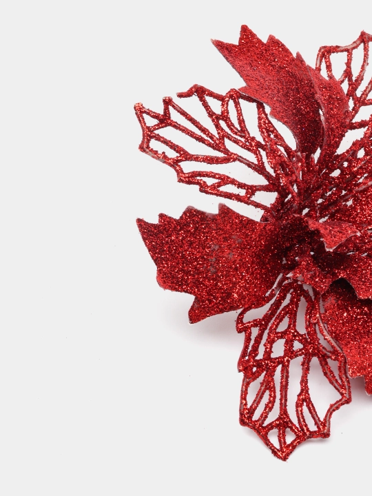 Archa daraxti bezaklari, Poinsettia ochiq ish, 15 sm