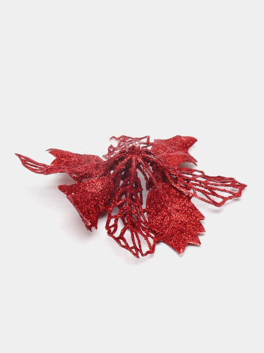 Archa daraxti bezaklari, Poinsettia ochiq ish, 15 sm