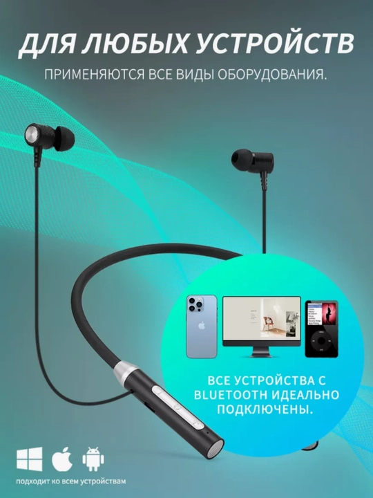 12D simsiz Bluetooth quloqchinlar, ichki kanalli, bo‘yin gardishi bilan