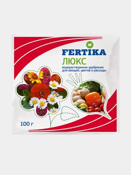 Fertika Lux sabzavotlar, gullar va ko'chatlar uchun suvda eruvchan o'g'it, 100 g