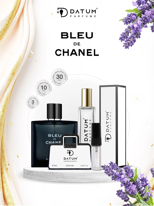 Erkaklar atiri Datum Parfume Bleu de Chanel, bergamot, lavanda va sandal bilan - 