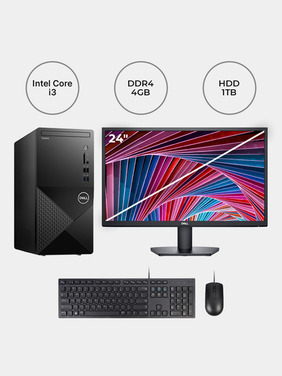 Компьютер DELL Vostro Desktop 3888 i3-10100, DDR4 4 ГБ, HDD 1 ТБ, монитор DELL SE2422H