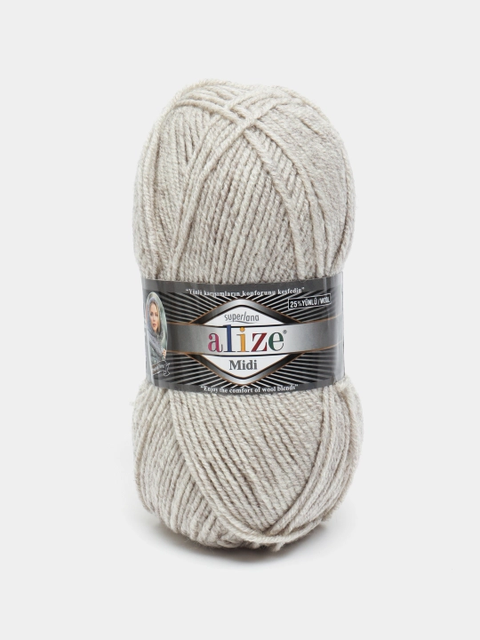 Нить для вязания Alize Superlana Midi, 25% шерсть, 75% акрил, 100 г, 170 м