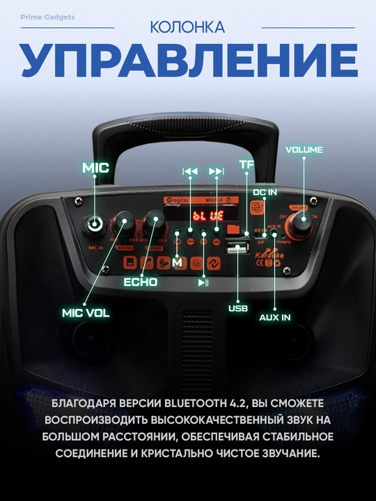 Bluetooth simsiz kolonka, portativ, mikrofon to‘plamda
