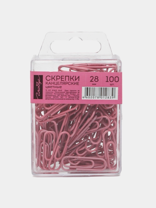 Qog'oz qisqichlari GLOBUS, L28 mm, pushti, yevroboks, 100 dona - 