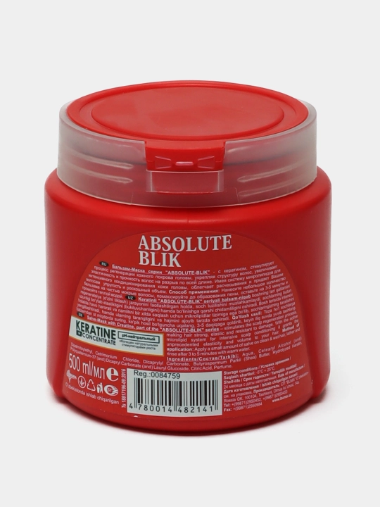 Sochlar uchun balzam keratin 2 tasi 1 da ABSOLUTE BLIK, 500 ml