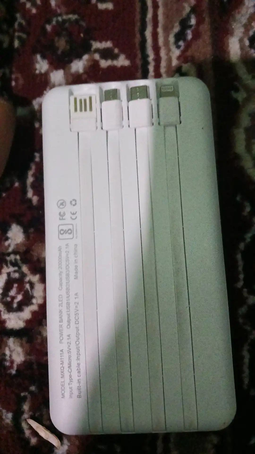 Tashqi akkumulyator Power bank 20000 mA/soat, 10000 mA/soat, tez zaryadlash kabel bilan
