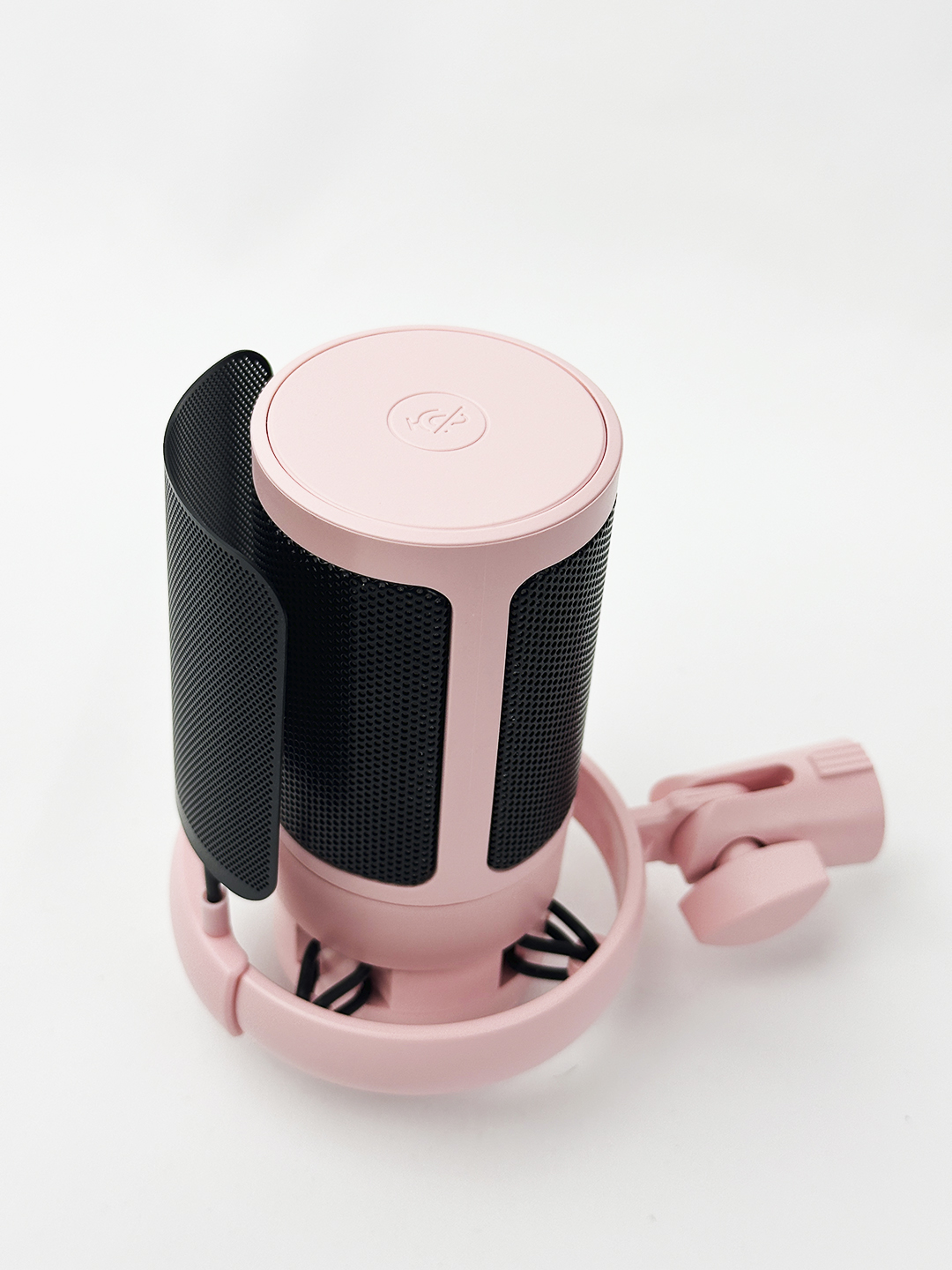 RGB yoritgichli studia mikrofoni ME6S, pantograf va pop filtri, kondensator
