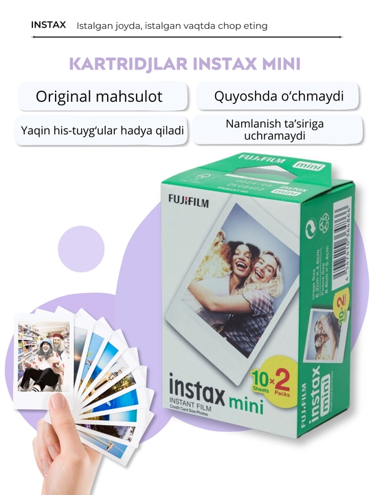 Fotoapparat uchun kartridj, plyonka Fujifilm Instax Mini, standart, 10 * 2PK, 20 ta rasm