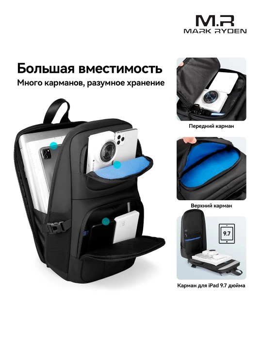 Mini-ryukzak Mark Ryden MR7633 RFID himoyasi bilan, yelkali sumka , erkak uchun, Oxford