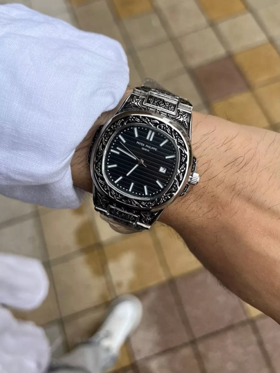 Мужские наручные часы Patek Philippe, с тиснением, в подарочной упаковке — WATCH11-0000057-ЧЕРН