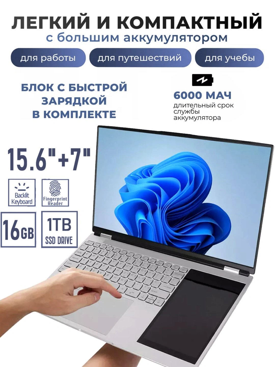 Ноутбук LION E156D, 15.6", FHD, два экрана 7 "сенсорный ", SSD512ГБ Intel N95 за 4390000 сум со скидкой 37%. Uzum Market