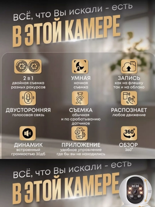 Juft linzali va harakat sensoriga ega Wi-Fi video kuzatuv kamerasi