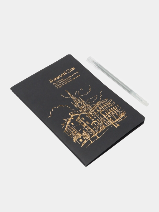 Блокнот, Набор, черная тетрадь"Космос"с черными листами, ручки,с белой и серебряной пастой